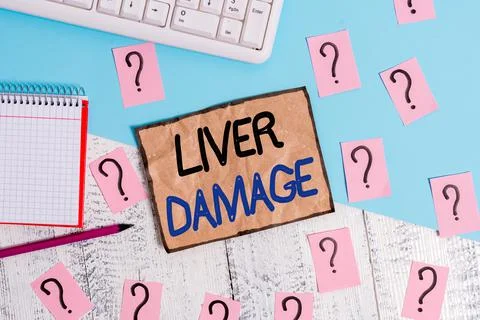 Writing note showing Liver Damage. Business photo showcasing any disorder of the Foto stock