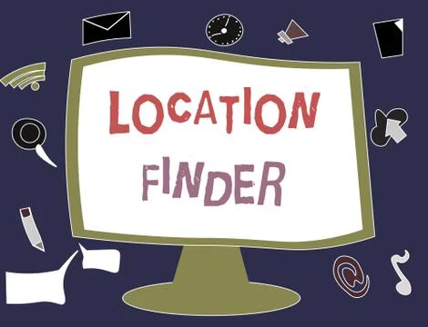 Writing note showing Location Finder. Business photo showcasing A service Stockillustratie