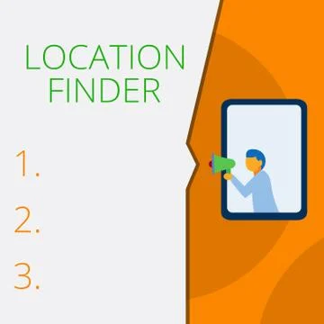 Writing note showing Location Finder. Business photo showcasing A service Illustrazione stock