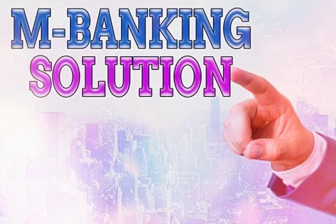 Writing note showing M banking Solution. Business photo showcasing conduct Stock Photos