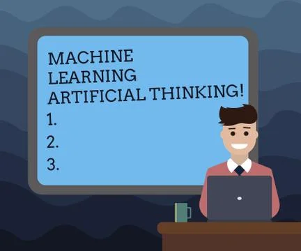 Writing note showing Machine Learning Artificial Thinking. Business photo Stock Illustration