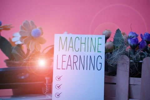 Writing note showing Machine Learning. Business photo showcasing scientific Foto stock