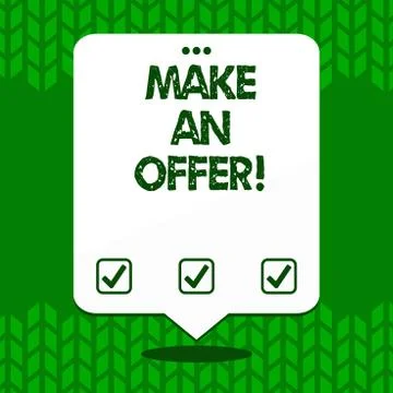 Writing note showing Make An Offer. Business photo showcasing one will pay sp イラスト素材