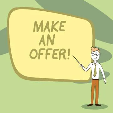 Writing note showing Make An Offer. Business photo showcasing one will pay sp イラスト素材