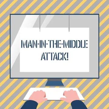 Writing note showing Man In The Middle Attack. Business photo showcasing Illustrazione stock