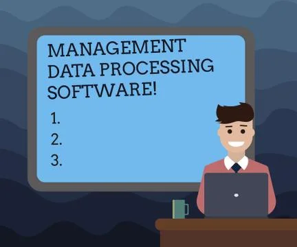 Writing note showing Management Data Processing Software. Business photo イラスト素材