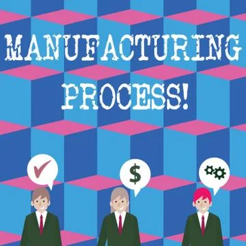 Writing note showing Manufacturing Process. Business photo showcasing steps Illustrazione stock