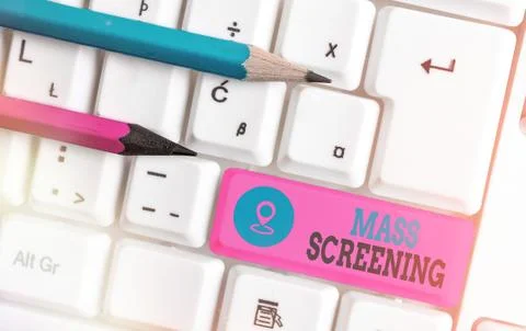 Writing note showing Mass Screening. Business photo showcasing health evaluation Stock Photos