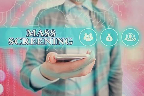 Writing note showing Mass Screening. Business photo showcasing health evaluation Stock Photos