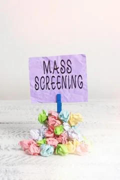 Writing note showing Mass Screening. Business photo showcasing health evaluation Stock Photos