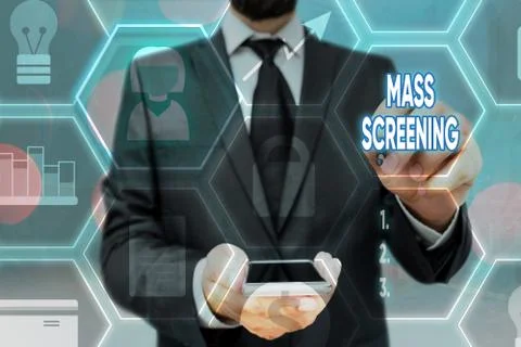 Writing note showing Mass Screening. Business photo showcasing health evaluation Stock Photos