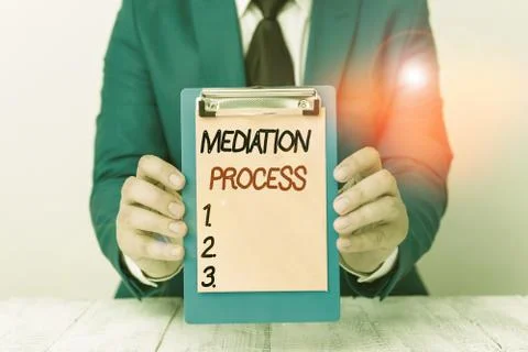 Writing note showing Mediation Process. Business photo showcasing informal and Stock Photos