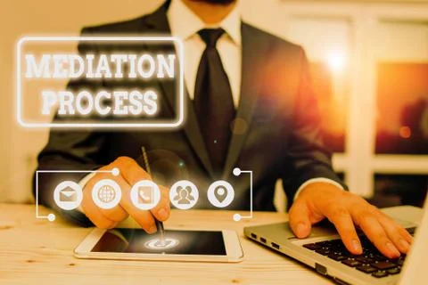 Writing note showing Mediation Process. Business photo showcasing informal and Stock Photos