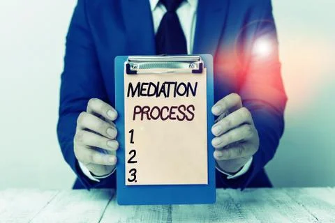 Writing note showing Mediation Process. Business photo showcasing informal and Stock Photos