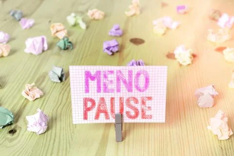 Writing note showing Meno Pause. Business photo showcasing the process through Stock Photos