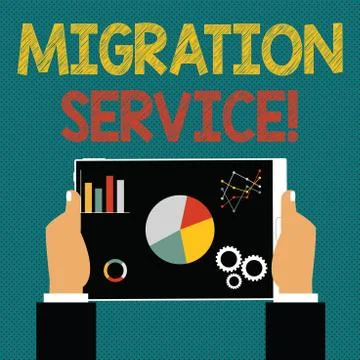 Writing note showing Migration Service. Business photo showcasing shift diffe Stock Illustration