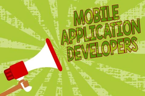 Writing note showing Mobile Application Developers. Business photo showcasing Stock Illustration