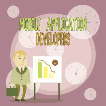 Writing note showing Mobile Application Developers. Business photo showcasing Stock Illustration