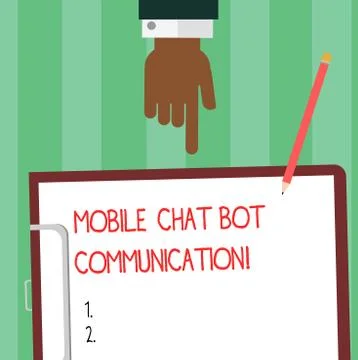 Writing note showing Mobile Chat Bot Communication. Business photo showcasing Stock Illustration