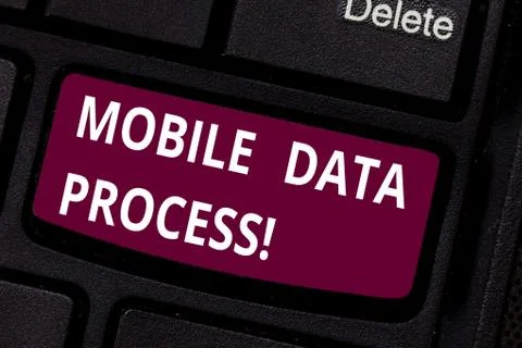 Writing note showing Mobile Data Process. Business photo showcasing combination Stock Photos