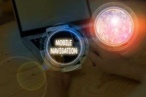 Writing note showing Mobile Navigation. Business photo showcasing graphical user Foto stock