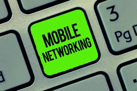 Writing note showing Mobile Networking. Business photo showcasing Communication Stock Photos