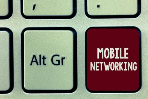 Writing note showing Mobile Networking. Business photo showcasing Communication Stock Photos