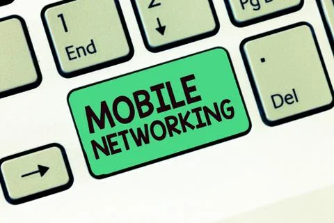 Writing note showing Mobile Networking. Business photo showcasing Communication Stock Photos