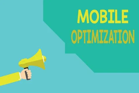 Writing note showing Mobile Optimization. Business photo showcasing Site Content Illustrazione stock