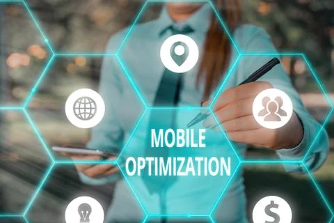 Writing note showing Mobile Optimization. Business photo showcasing Site Content Stock Photos