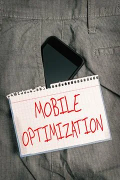 Writing note showing Mobile Optimization. Business photo showcasing Site Content Stock Photos