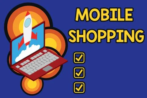 Writing note showing Mobile Shopping. Business photo showcasing Buying and Stock Illustration