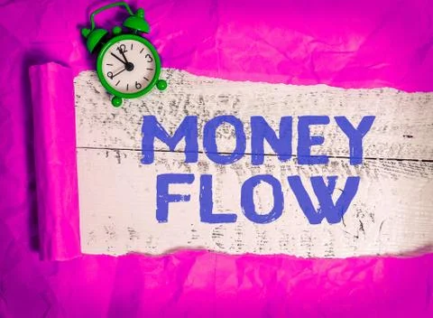 Writing note showing Money Flow. Business photo showcasing it is an indicator of Stock Photos