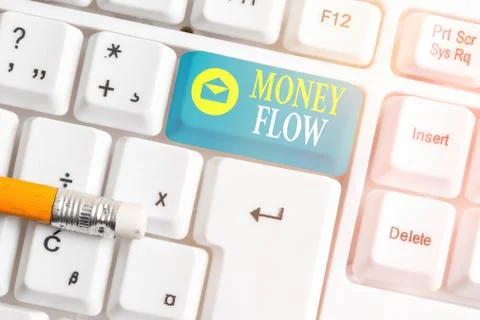 Writing note showing Money Flow. Business photo showcasing it is an indicator of Stock Photos
