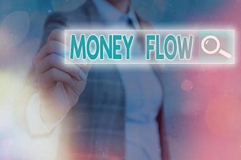 Writing note showing Money Flow. Business photo showcasing it is an indicator of Stock Photos