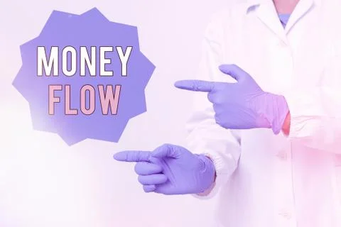 Writing note showing Money Flow. Business photo showcasing it is an indicator of Stock Photos