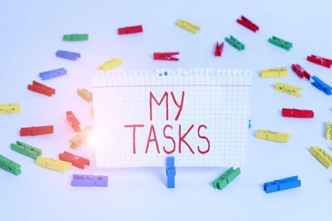Writing note showing My Tasks. Business photo showcasing assigned piece of work Foto stock
