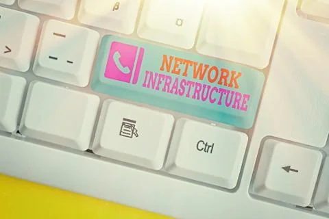 Writing note showing Network Infrastructure. Business photo showcasing Hardware Stock Photos