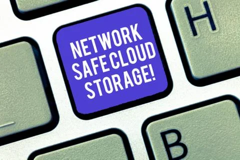 Writing note showing Network Safe Cloud Storage. Business photo showcasing Stock Photos