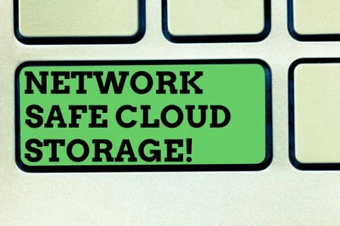Writing note showing Network Safe Cloud Storage. Business photo showcasing Stock Photos