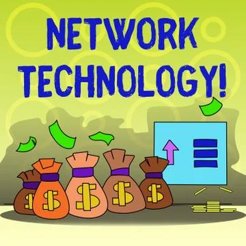 Writing note showing Network Technology. Business photo showcasing transmit data Illustrazione stock