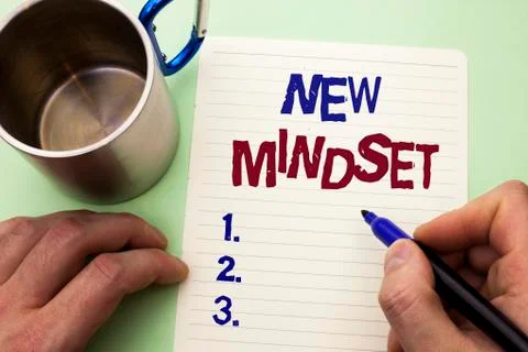Writing note showing  New Mindset. Business photo showcasing Attitude Latest  Stock Photos