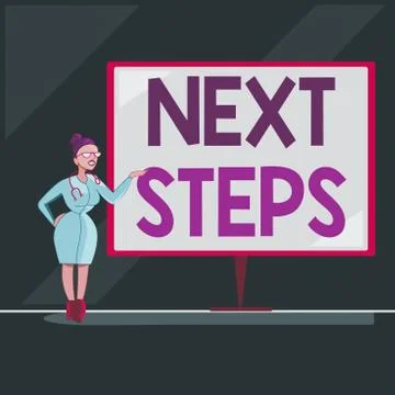 Writing note showing Next Steps. Business photo showcasing something you do or Stock Illustration