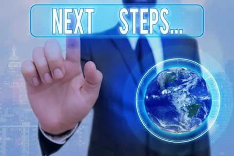 Writing note showing Next Steps. Business photo showcasing something you do Stock Photos