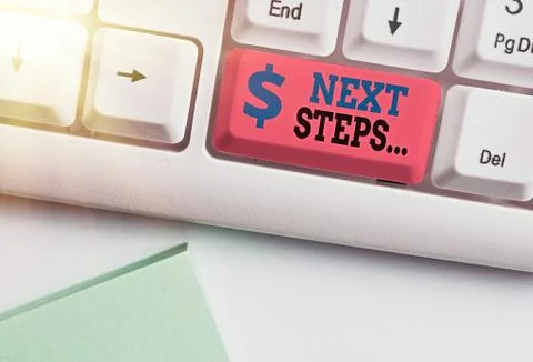 Writing note showing Next Steps. Business photo showcasing something you do or Stock Photos
