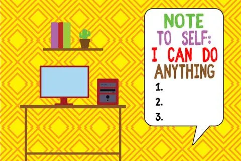 Writing note showing Note To Self I Can Do Anything. Business photo showcasing Stock Illustration