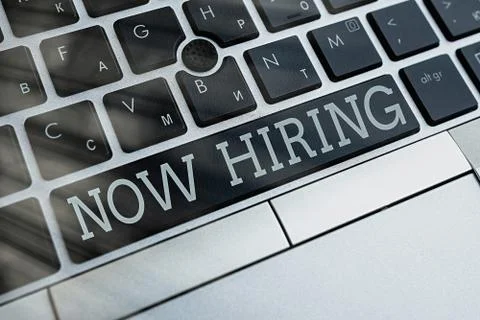Writing note showing Now Hiring. Business photo showcasing an act of starting to Stock Photos