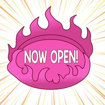Writing note showing Now Open. Business photo showcasing leave door or windows Ilustración de archivo