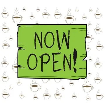 Writing note showing Now Open. Business photo showcasing leave door or windows Ilustración de archivo