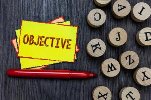 Writing note showing Objective. Business photo showcasing Goal planned to be  Photos